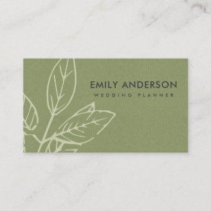 MODERN CONTEMPORARY GREEN KRAFT WHITE LEAVES BUSINESS CARD