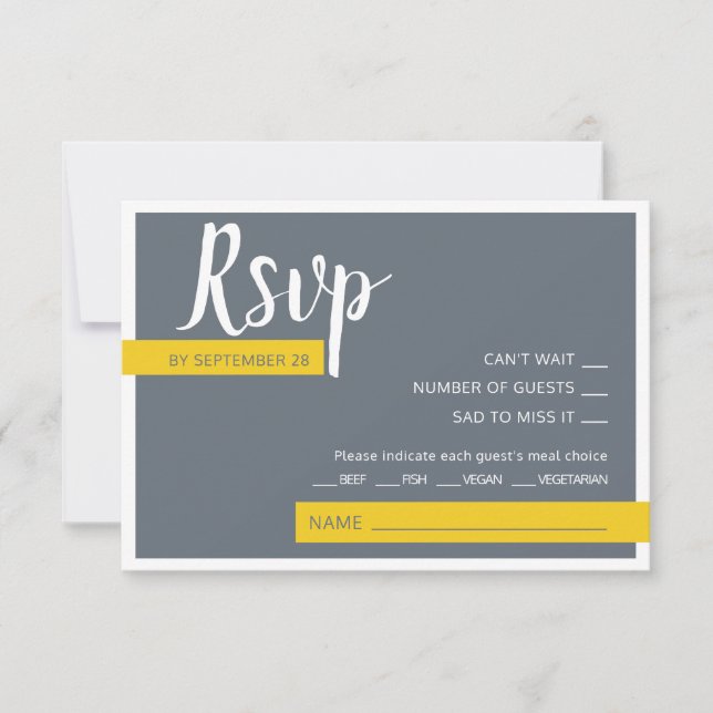 Modern Contemporary grey & yellow wedding minimal  RSVP Card (Front)