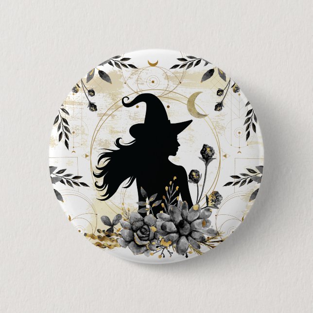 Modern contemporary Halloween witch 3 2 Inch Round Button (Front)