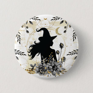 Modern contemporary Halloween witch 3 2 Inch Round Button