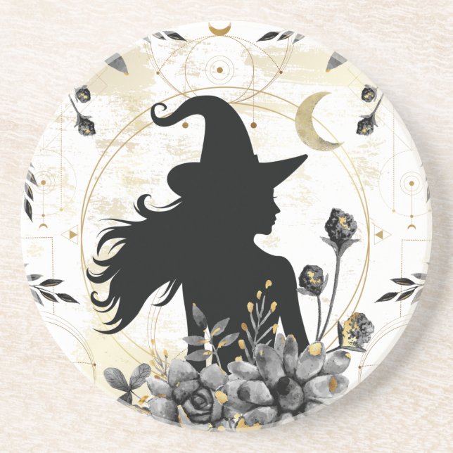 Modern contemporary Halloween witch 3 Coaster (Front)