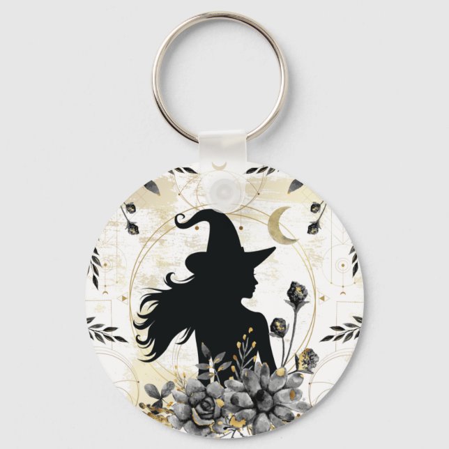 Modern contemporary Halloween witch 3 Keychain (Front)