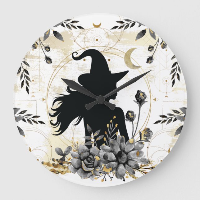 Modern contemporary Halloween witch 3 Large Clock (Front)
