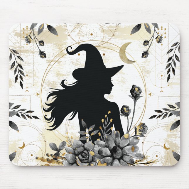 Modern contemporary Halloween witch 3 Mouse Pad (Front)