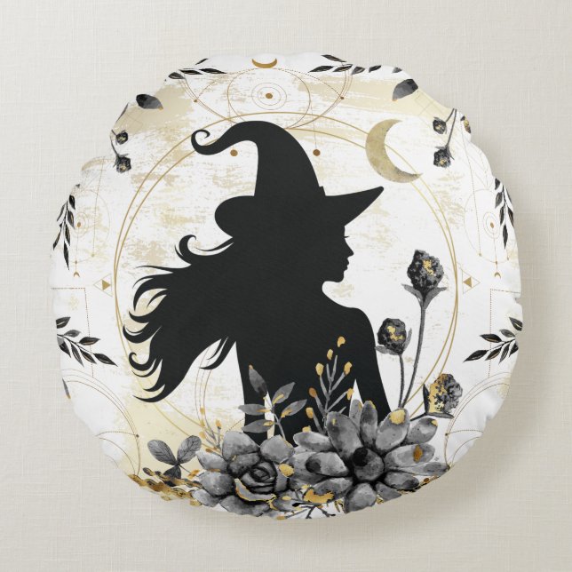 Modern contemporary Halloween witch 3 Round Pillow (Front)