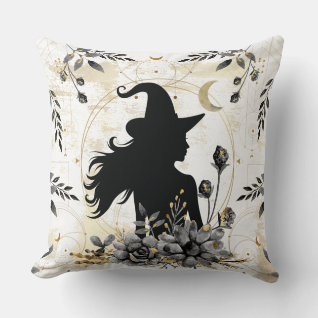 Modern contemporary Halloween witch 3 Throw Pillow (Front)