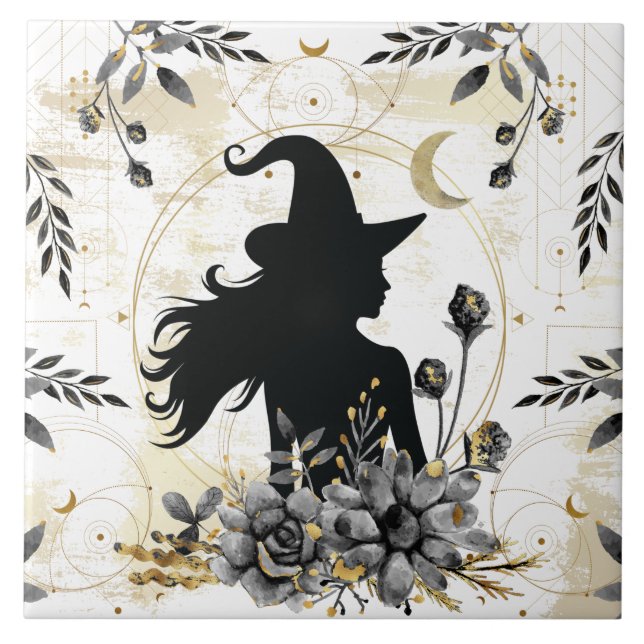 Modern contemporary Halloween witch 3 Tile (Front)