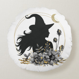 Modern contemporary Halloween witch Round Pillow