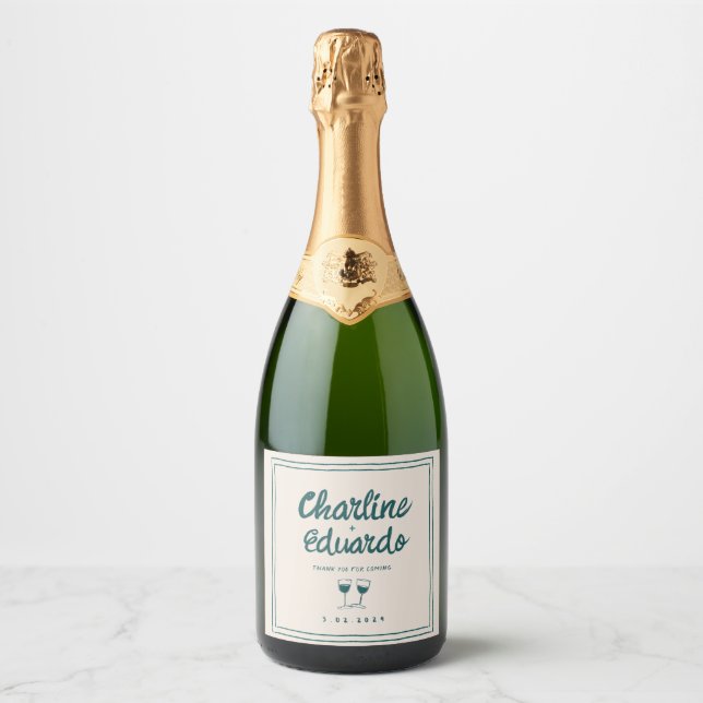 Modern Contemporary Handwriting Retro Wedding   Sparkling Wine Label (Front)