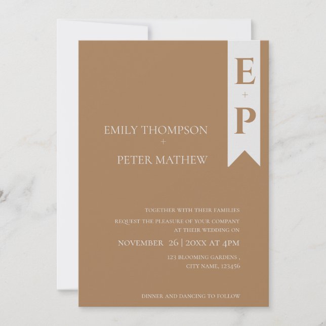 Modern Contemporary Minimalist Monogram Wedding Invitation (Front)
