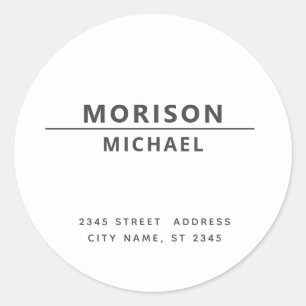 Modern contemporary minimalist return address classic round sticker
