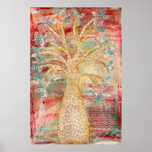 Modern Contemporary Mixed Media Grunge Art Tree Poster