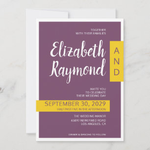 Modern Contemporary purple yellow minimal wedding  Invitation
