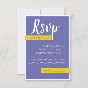 Modern Contemporary purple yellow wedding minimal RSVP Card