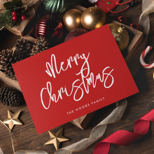 Modern Contemporary Red Merry Christmas Holiday Card (Creator Uploaded)