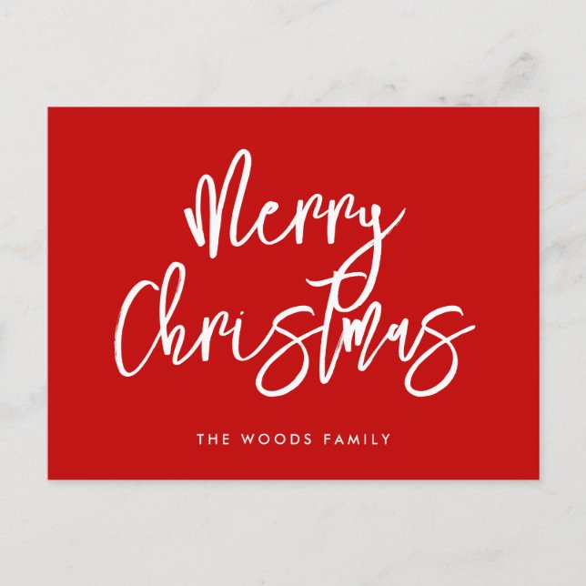 Modern Contemporary Red Merry Christmas Holiday Postcard (Front)