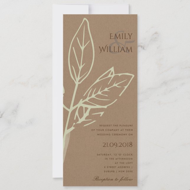 MODERN CONTEMPORARY RUST KRAFT LEAVES WEDDING INVITATION (Front)