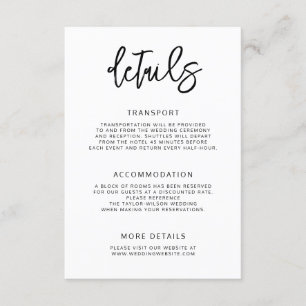 Modern Contemporary Script Wedding Details Enclosure Card