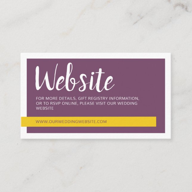 Modern contemporary yellow purple wedding website  enclosure card (Front)