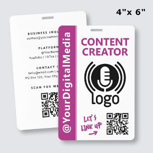 Modern Content Creator Networking ID Pink Pass Badge