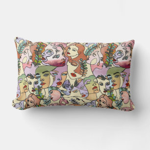 Modern Contour line Doodle drawing art Lumbar Pillow