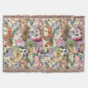 Modern Contour Line Doodle drawing art Throw Blanket