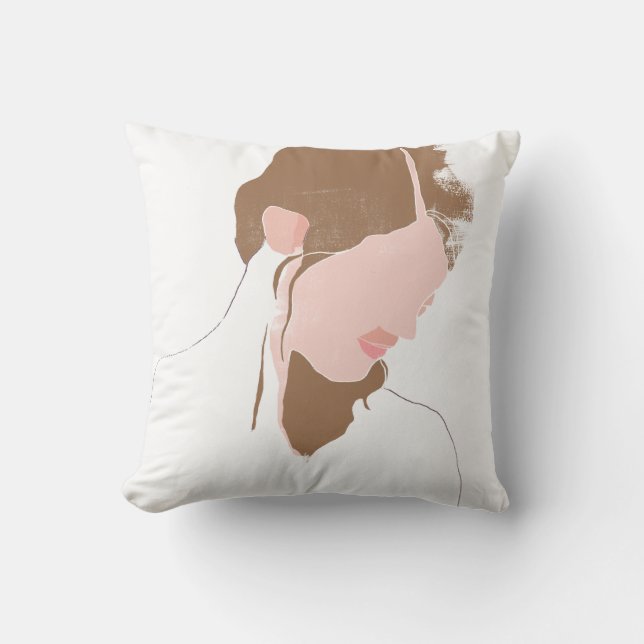 Modern Contour Portrait Throw Pillow (Front)