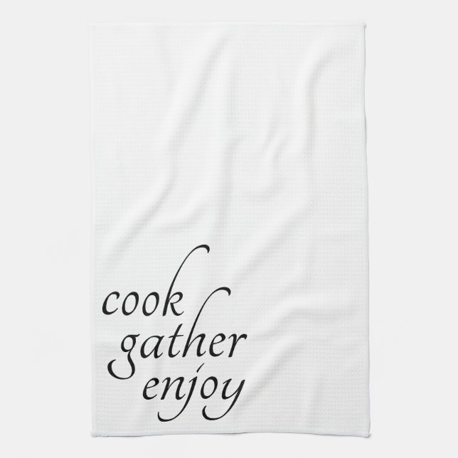 Modern Cook Gather Enjoy Script Kitchen Towel (Vertical)