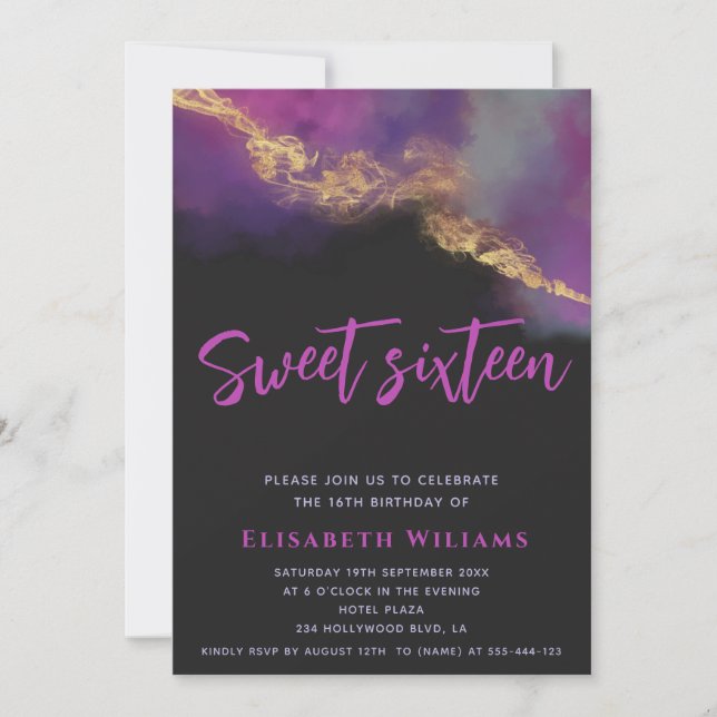 Modern cool Abstract alcohol ink gold  script  Invitation (Front)