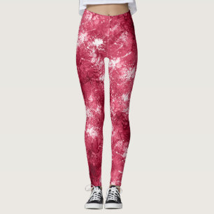 Modern Cool Abstract Magenta Marble Paint Pattern Leggings