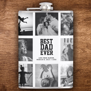 Modern Cool BEST DAD EVER Instagram Photo Collage Hip Flask