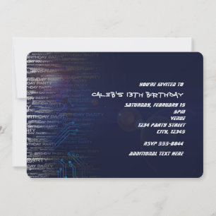 Modern Cool Birthday Tech Typography Party Invitation
