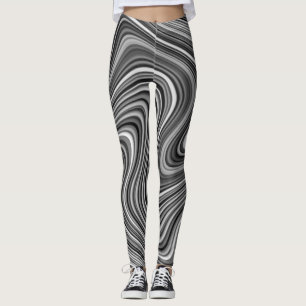 Modern Cool Black White Silver Grey Curvy Lines Leggings