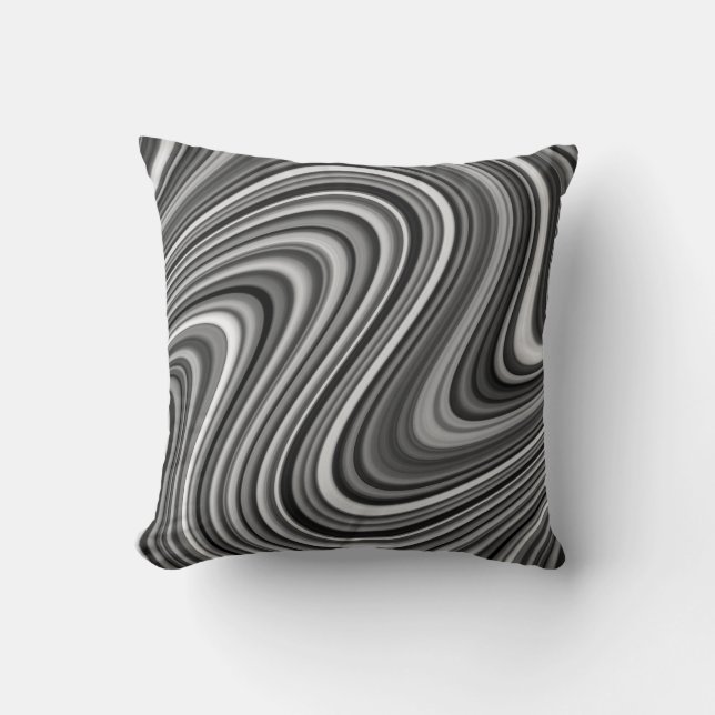 Modern Cool Black White Silver Grey Curvy Lines Throw Pillow (Front)