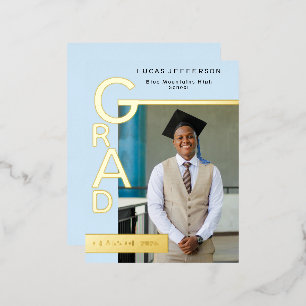 Modern Cool Blue Graduation Party Invitation Gold