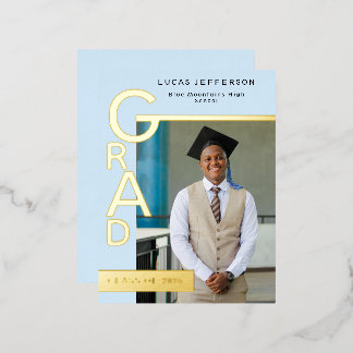 Modern Cool Blue Graduation Party Invitation Gold