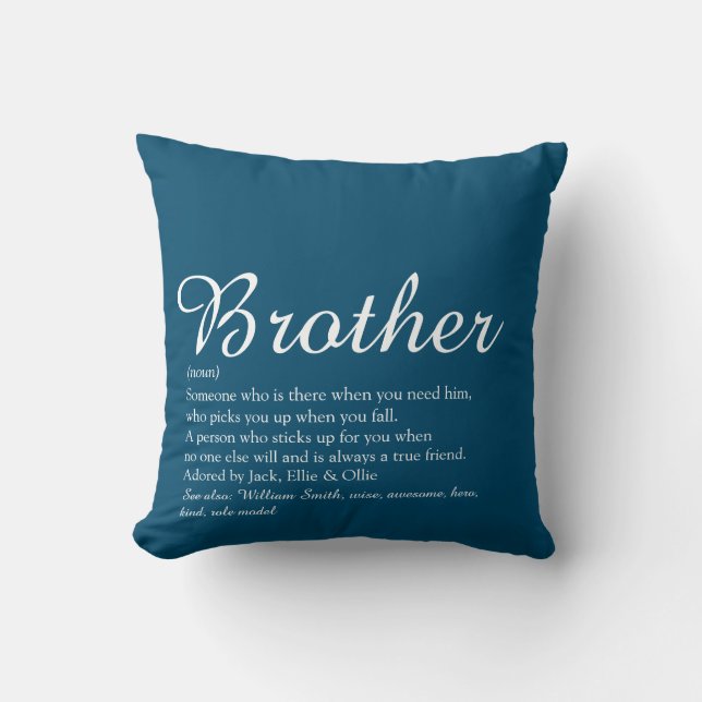 Modern Cool Blue World's Best Brother Definition Throw Pillow (Front)