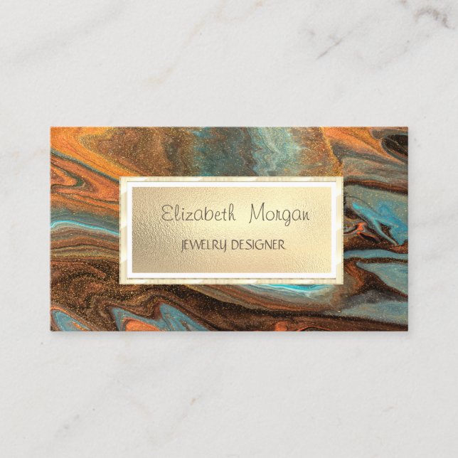 Modern Cool Brown Marble, Frame Jewellery Designer Business Card (Front)