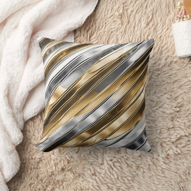 Modern, cool, chic, silver and gold stripe pattern throw pillow (Blanket)