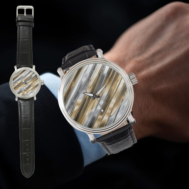 Modern, cool, chic, silver and gold stripe pattern watch (Creator Uploaded)