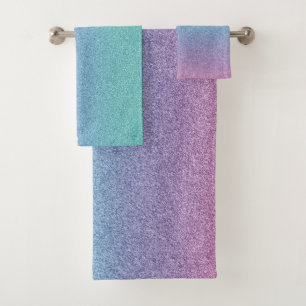 Modern Cool Colourful Rainbow Glitter Bath Towel Set