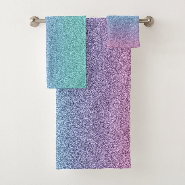 Modern Cool Colourful Rainbow Glitter Bath Towel Set (Insitu)
