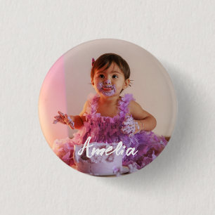 Modern Cool Custom Photo Birthday 1 Inch Round Button