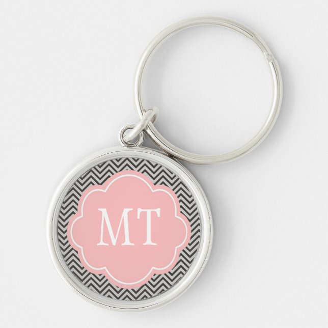 Modern, cool, dark coffee and grey chevron keychain (Front)