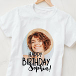 Modern Cool Fun Custom Photo Birthday Greeting T-Shirt<br><div class="desc">Design is modern and simple. Add a custom photo of the birthday celebrant and add his/her name,  add a custom message</div>