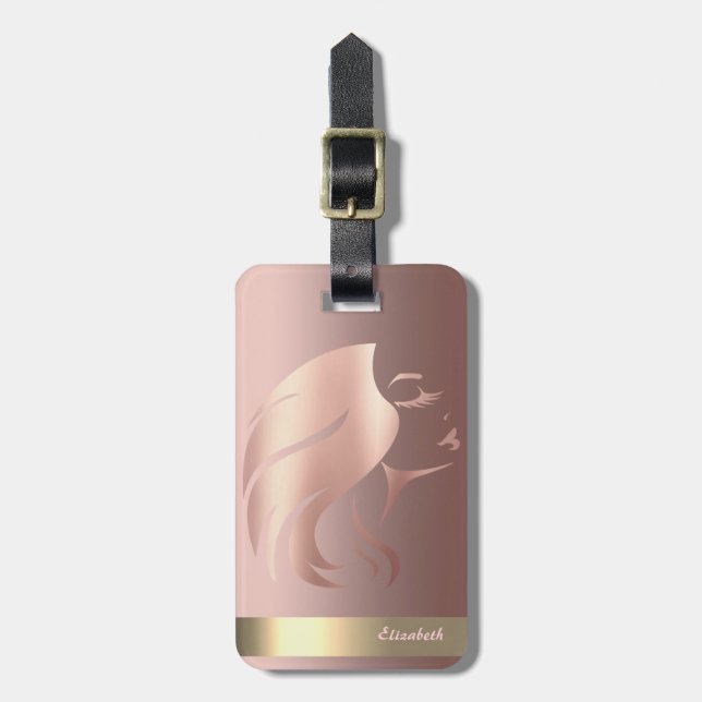 Modern Cool Girl Face Silhouette - Personalized Luggage Tag (Front Vertical)