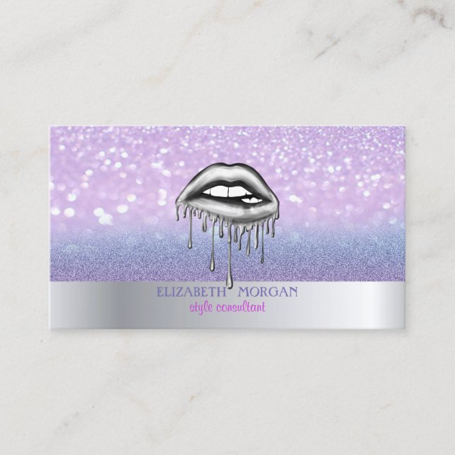 Modern Cool Glitter Bokeh Ombre Lips Business Card (Front)