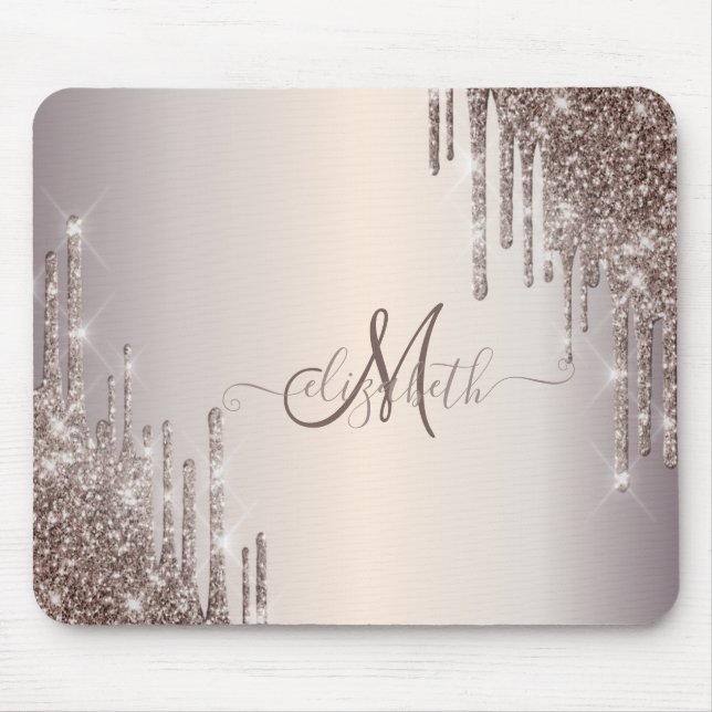 Modern Cool Glitter Drips Monogram  Mouse Pad (Front)