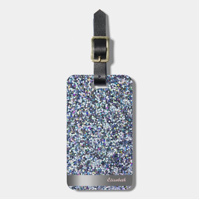 Modern Cool  Glitter Silver Stripe - Personalized Luggage Tag (Front Vertical)