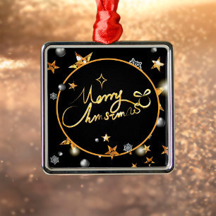 Modern Cool Gold Black Metallic Merry Christmas  Metal Ornament